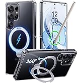 CASEKOO Crystal Clear 360° Spin Magnetic Stand for Samsung Galaxy S25 Ultra Case, 16FT Military Protection, Fit for MagSafe, Protective Polish S25 Ultra Case with Kickstand Ring 6.9"