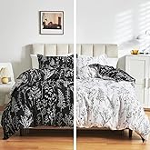 Joyreap 7 Piece Bed in a Bag, Botanical Bedding Set King Size Comforter Set for All Season- Black n White Reversible Design- 1 Comforter, 2 Pillow Shams, 1 Flat Sheet, 1 Fitted Sheet, 2 Pillowcases