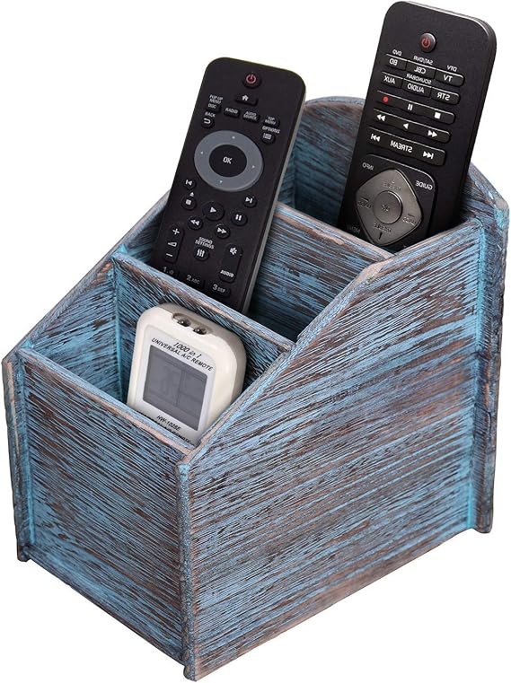 Rustic 3Slot Wooden Remote Control Holder Caddy Holder for
