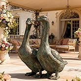DiliComing Porch Goose Statue Set - Large Resin Outdoor Garden Decor, 17 inch Lawn Goose Sculptures Couple, Front Porch Decor Yard Art