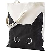 Yivona Canvas Tote Bag for Women, 100% Cotton Cat Tote for Shopping, Travel, School, Gift for Girls, Book Lover, Birthday