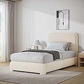 BarnFurin Twin Size Bed Frame,Cloud Boucle Upholstered Platform Bed Frame with Headboard, Soft Rounded Corners, No Box Spring Required, Non-Slip and Noise-Free, Easy Assembly, Cream