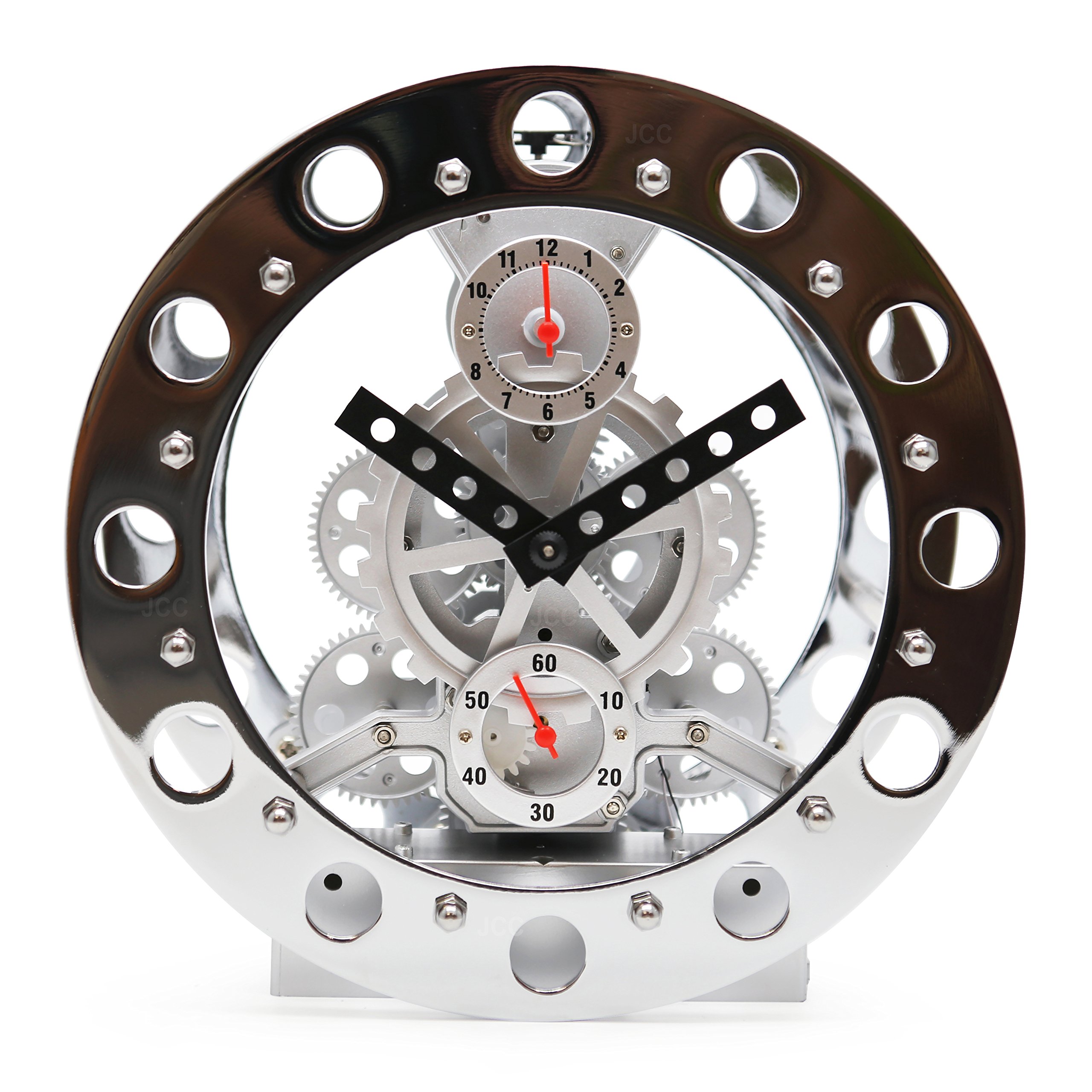 JCC Retro Modern Decorative Mechanical Revolving Motion Wheel Moving Gear Clock Desk Clock with