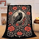 Gothic Crow Blanket Super Soft Warm Fluffy Fleece Flannel Raven Animal Throw Blanket Cozy Fuzzy Plush Stuff Bedding Blankets Gifts for Women Kids Boys Girls Adults 50"X40"