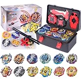 Battling Burst Top Set with 12 Spinning Tops, 3 Launchers &amp; Grip Ages 6+ | Portable Storage Box, Gift for Kids Children Boy, Combat Game