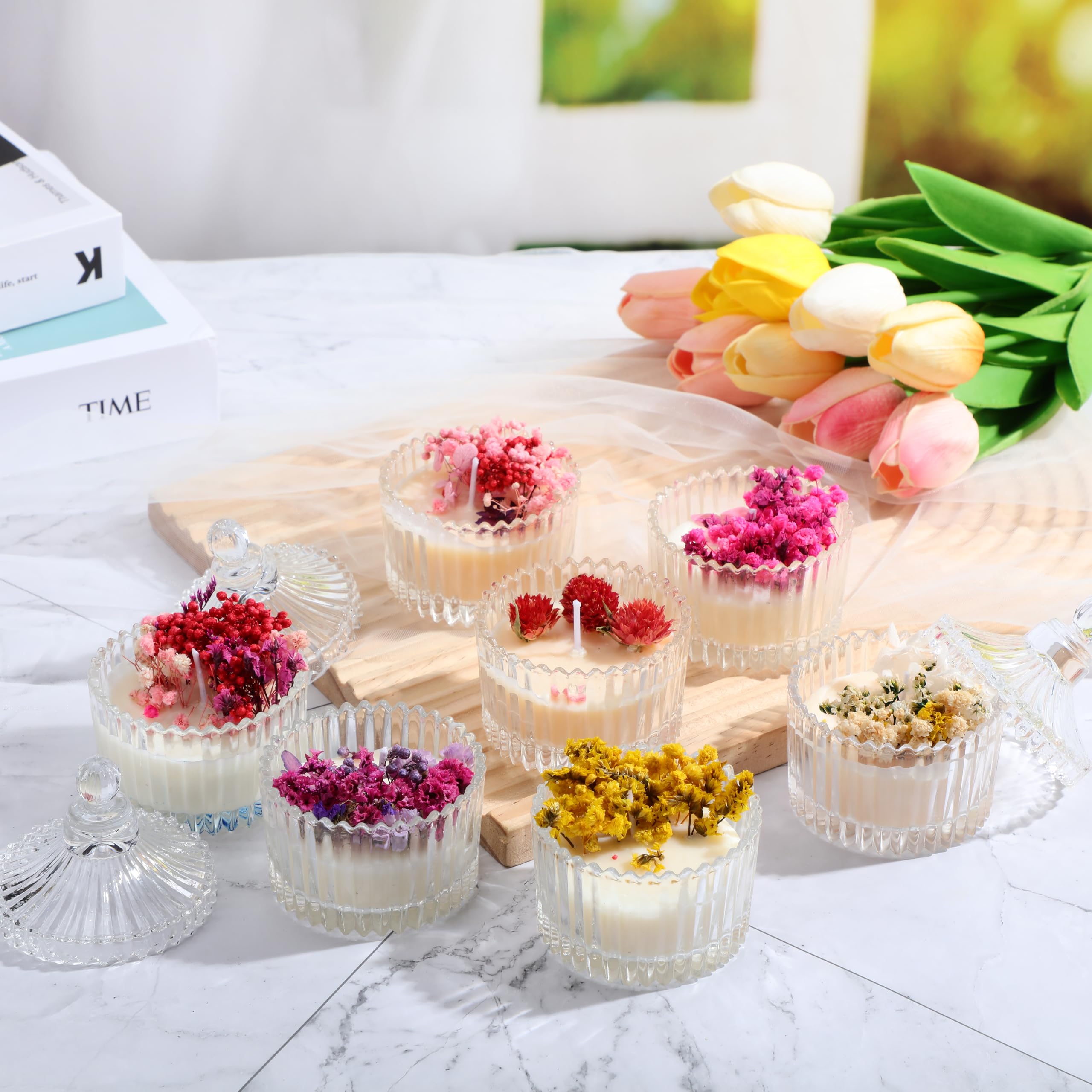 Photo 1 of FoldTier 24 Pcs Votive Candle Holders Bulk, Glass Jars with Lids, Tealight Holders for Table Centerpieces, Home Decor Wedding Bridal Summer Baby Shower Favors