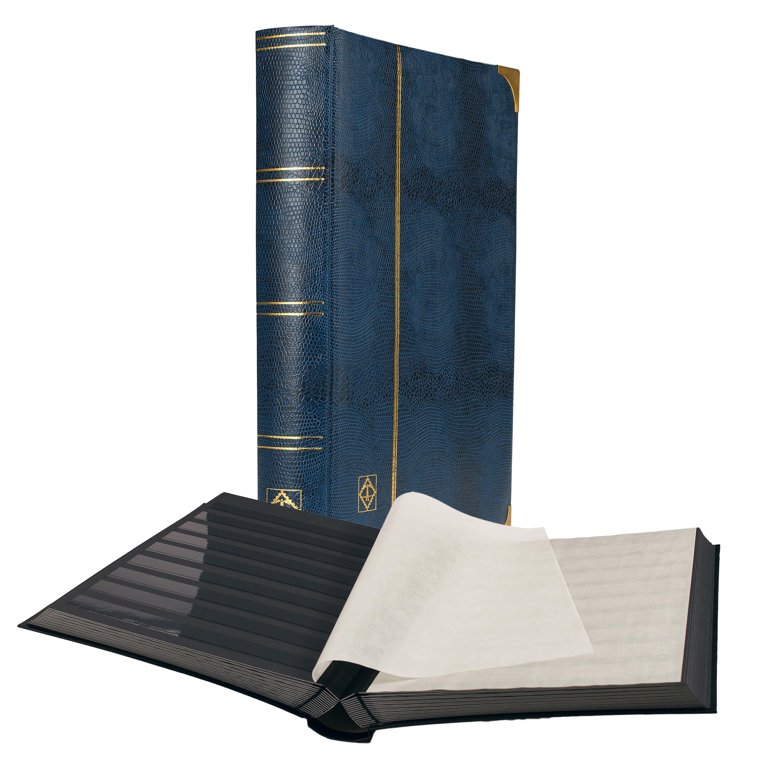 Leuchtturm 341941 Comfort Deluxe stamp collection album - 64 black DIN A4 pages - padded, crocodile look - blue