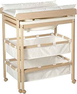 roba Bade-Wickelkombination 'Baby Pool', Wickeltisch ausziehbar mit Badewanne, Holz natur inkl. Wickelauflage weiß