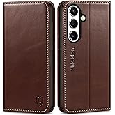 SHIELDON Case for Galaxy S25+ Plus 5G, Genuine Leather Folio Wallet Magnetic Kickstand RFID Blocking Card Slots Shockproof Full Protection Cover Compatible with Galaxy S25+ 6.7" 2025 - Retro Coffee