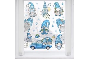 Mfault Christmas Winter Gnome Window Clings 9 Sheets, Xmas Snowflakes Snowman Truck Decal Stickers Bedroom Decorations, Holiday Ornaments Gift Home Kitchen Living Room Decor