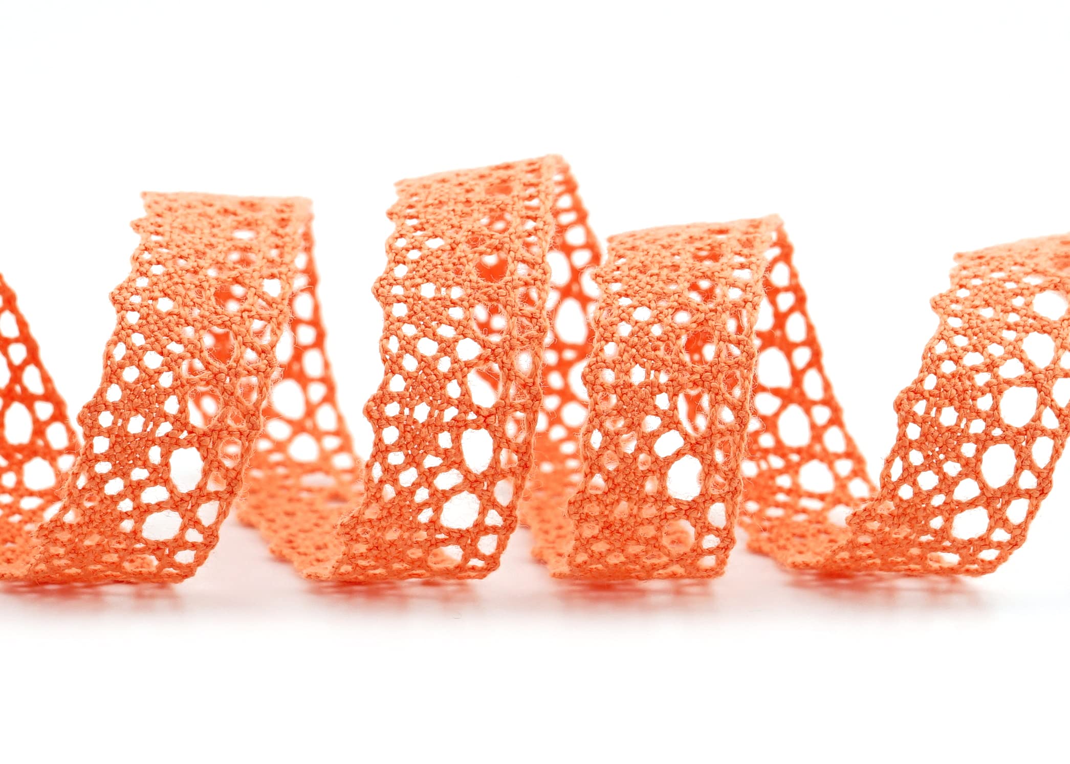 Deko Angels Cotton Lace Ribbon, 5 m, Orange, Emilia, Vintage Gift Ribbon, Decorative Trim, Crochet Lace, Wedding