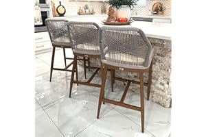 PURPLE LEAF Patio Sunbrella Counter Height Bar Stools 24" H Set of 2 Modern Rattan Bar Chairs Aluminum Stool Outdoor Wicker Barstools with Back and Cushion for Garden Kitchen Island