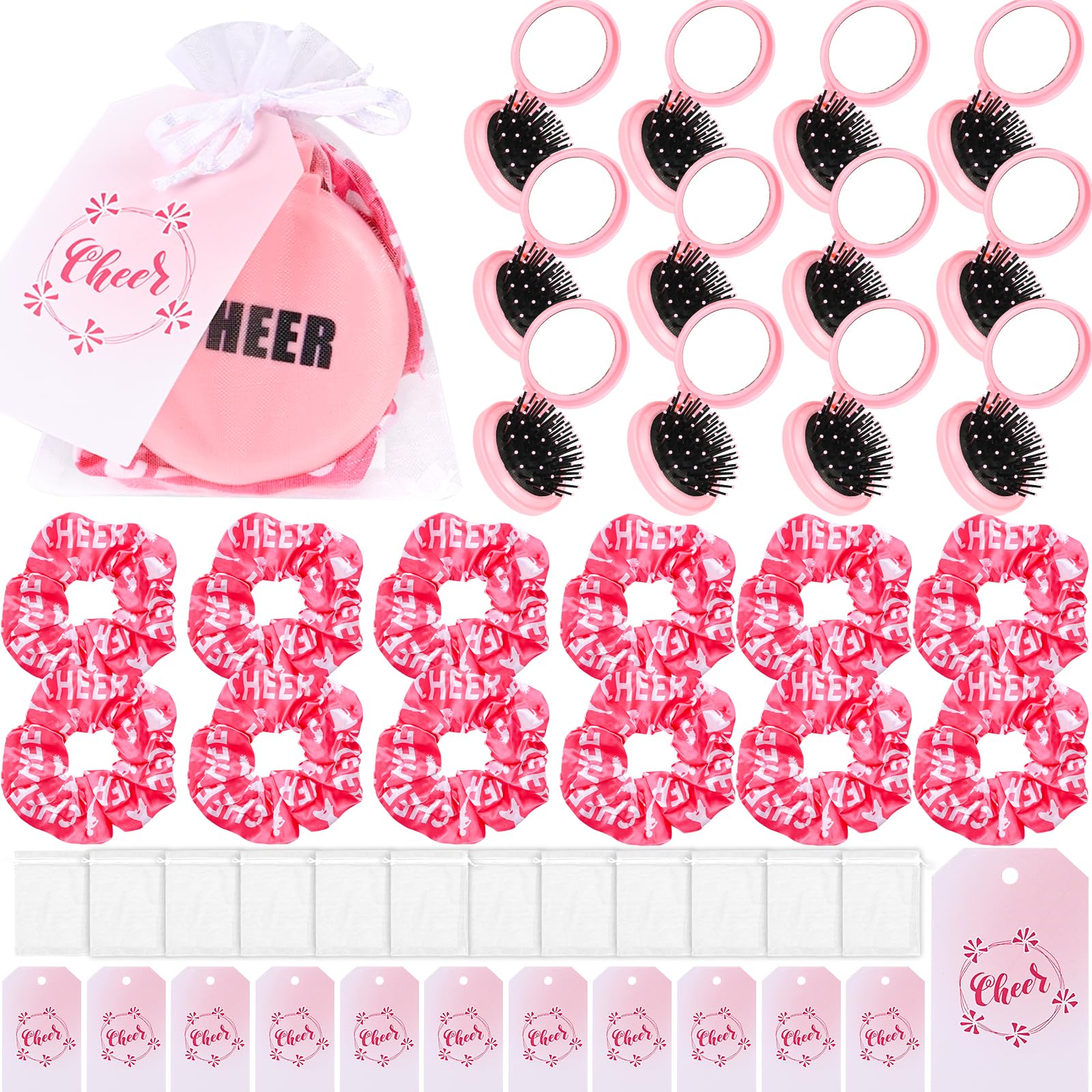 Photo 1 of 12 Set Cheerleader Gifts Cheer Gifts Bulk for Team Cheer Mirror Brush with Cheer Hair Scrunchies and Cards for Cheer Team Gift Sport Cheerleader Gifts for Women Cheer Party Favors