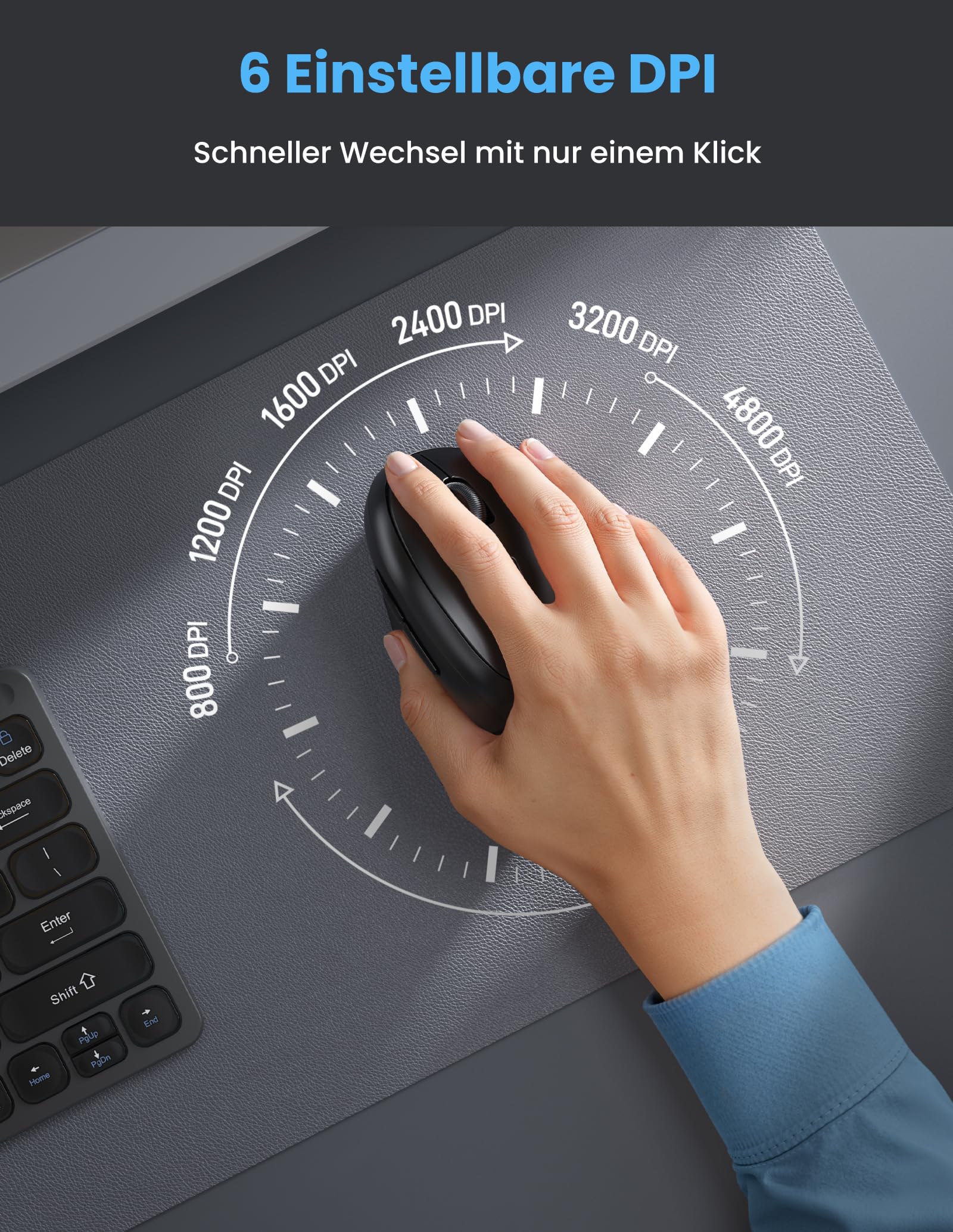 TECKNET Ergonomische Maus Bluetooth, Wiederaufladbar Maus Kabellos mit 3 Gerät (BT 5.0/3.0 + 2.4G), 6 Tasten, 4800 DPI Leise Vertikale Funkmaus für Laptop, Computer, iPad, Mac, Windows 6