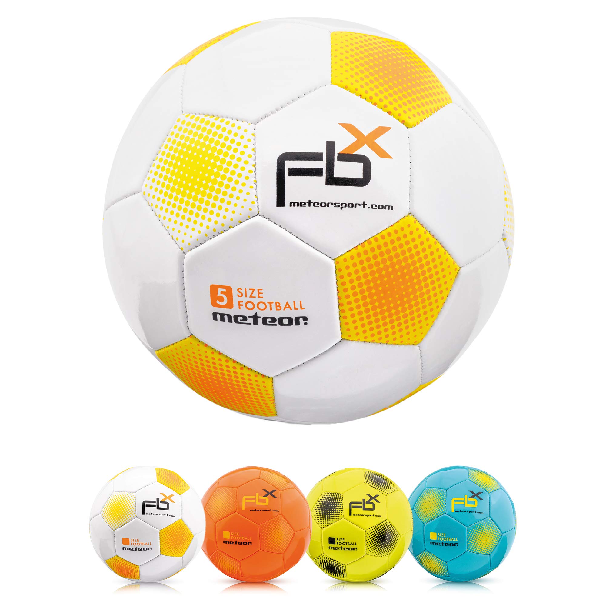 meteor - Football for Kids, Women & Men – Durable Machine-Stitched 32 Panels – Soft Non-Slip Rubber Ball for Indoor Training & Outdoor Matches – Latex Bladder & Butyl Valve - Size 5 - White