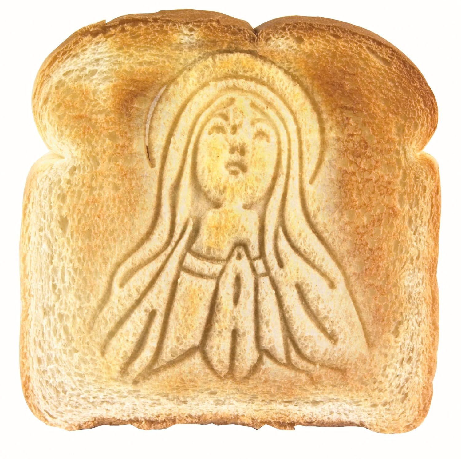 Holy Toast Mary toast stamper for bread to be toasted.