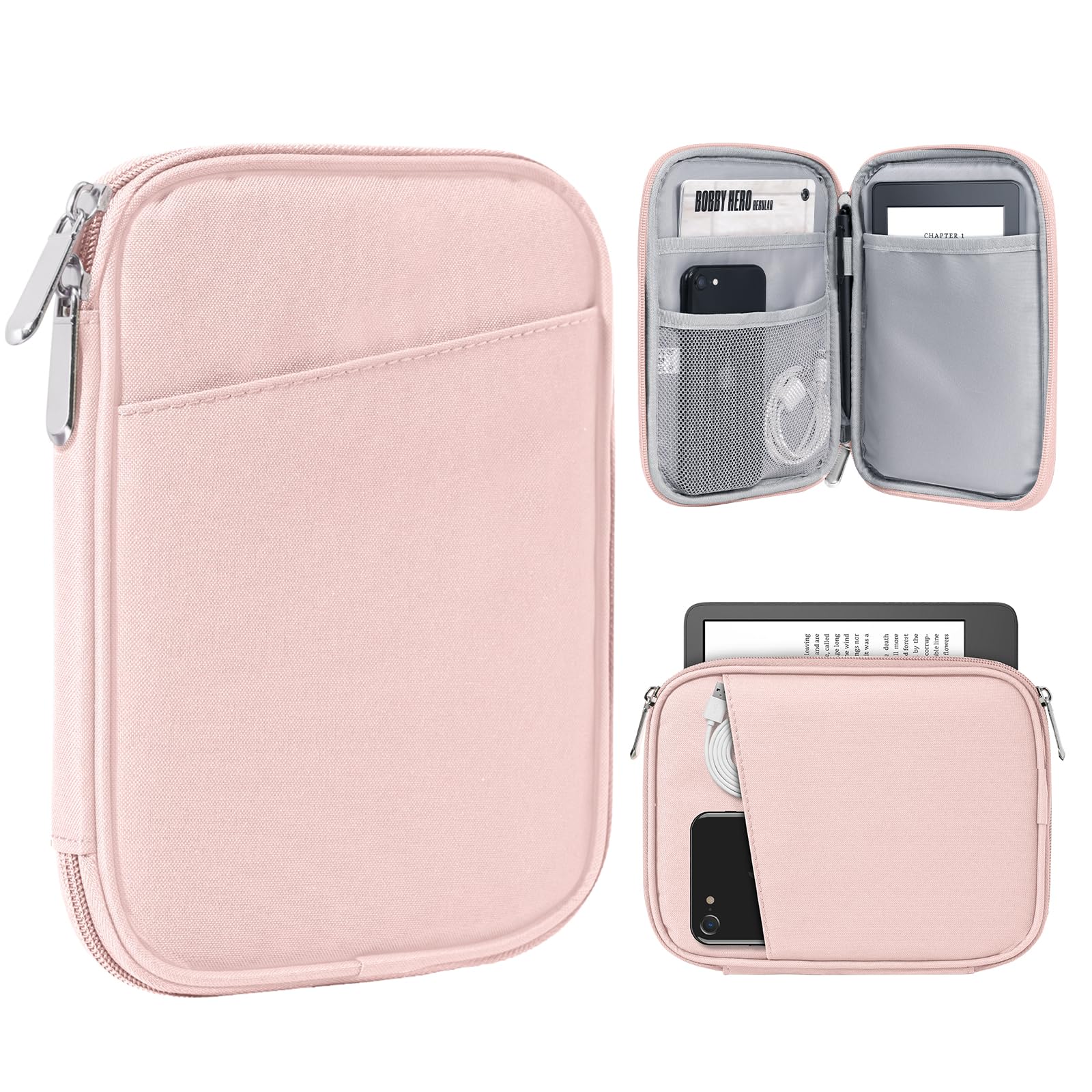 TiMOVO 6-7 Inch Tablet Sleeve for eReader Book Paperwhite/Colorsoft Signature Edition, Protective Sleeve Cover Case with Pocket for E-Reader/Oasis & Kobo Devices, Pink