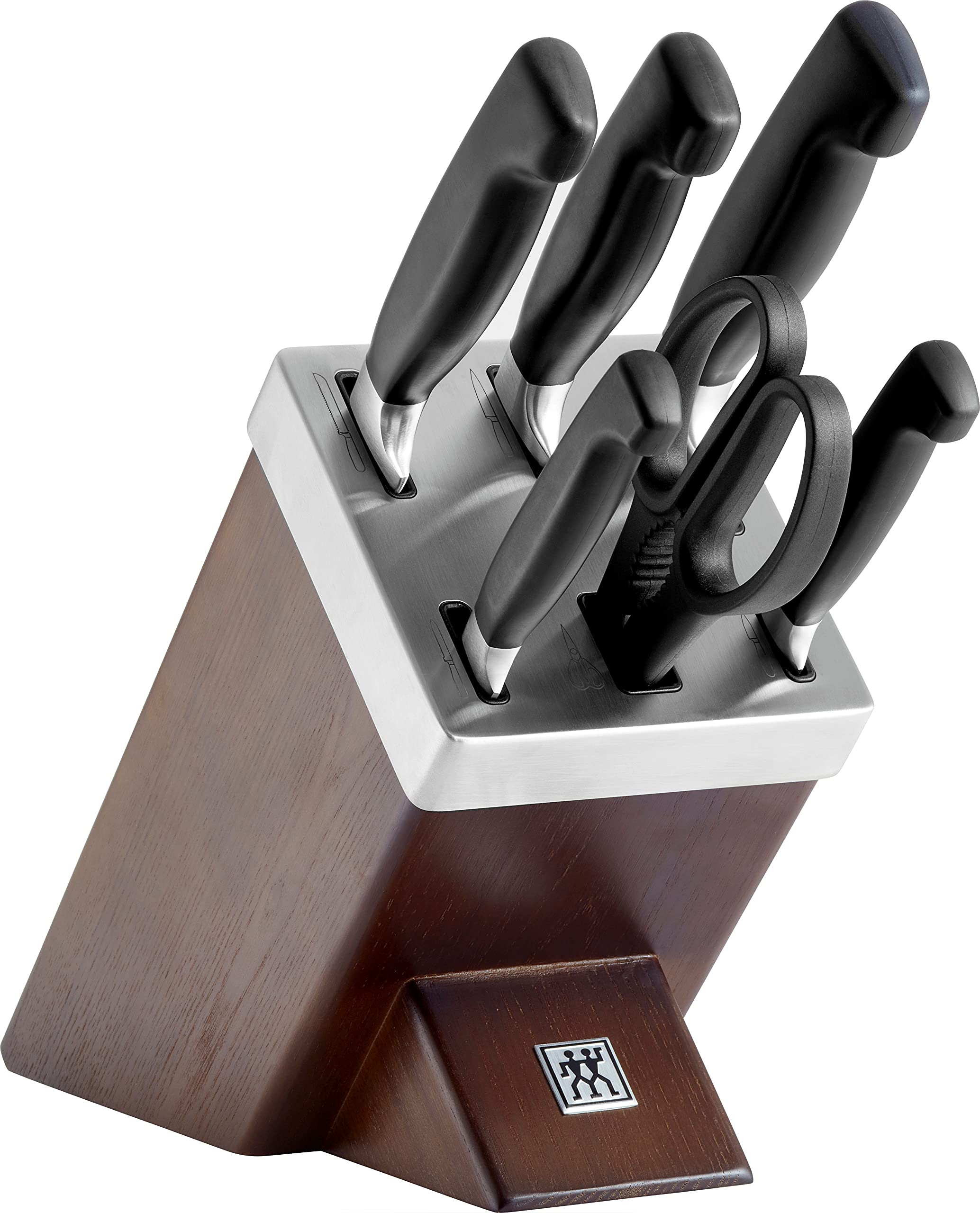 Zwilling 7-piece Self-Sharpening Knife Block Set, Wooden Block, Knife and Scissors Made of Special Stainless Steel/Plastic Handle, Four Stars, Ash