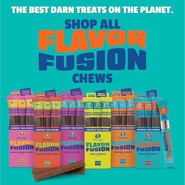 ETTA SAYS! FLAVOR FUSION – ALL NATURAL RAWHIDE FREE CHEWS FOR DOGS 2OZ CHEW – BEEF AND BONE BROTH – MADE IN THE USA (12 COUNT PACK OF 1)