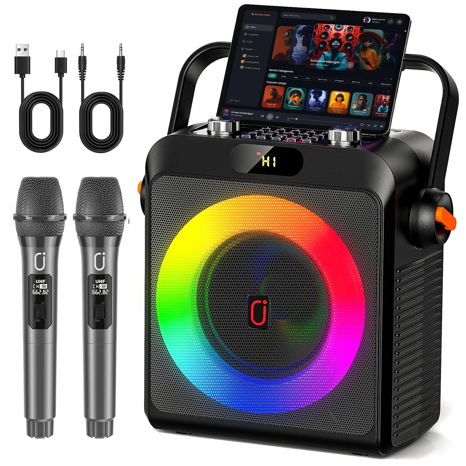 Photo 1 of Karaoke Machine with 2 Wireless Microphones for Adults, Bluetooth 5.3 Speaker with Upgraded Subwoofer, Bass Boost | Home Party PA System, Outdoor Gatherings, Support TV/AUX/USB/TF Card/Live