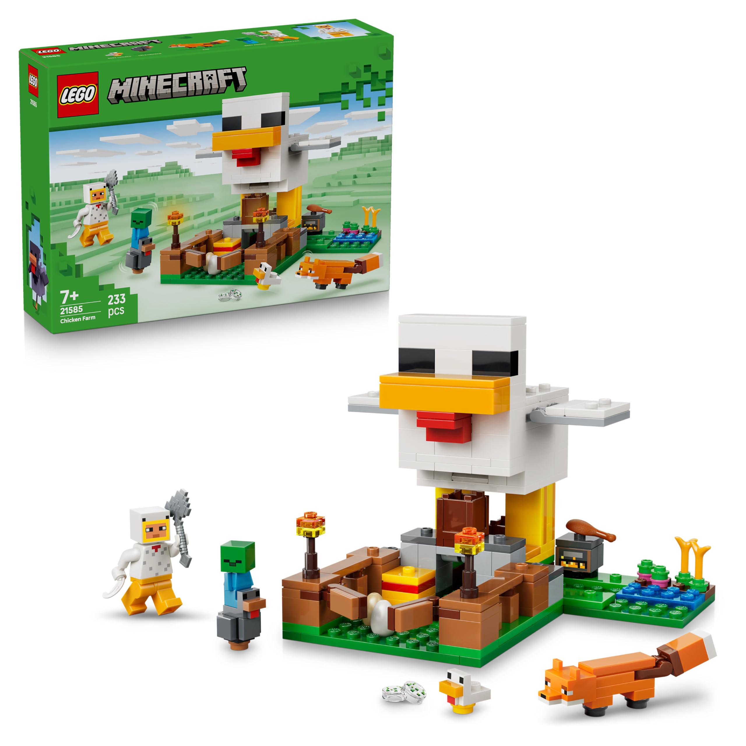 LEGO Minecraft Hühnerfarm - Spielzeug zum Bauen mit Hühner Fan Minifigur, Baby Zombie und Fuchs Figuren - Set mit Minecraft Figur - Gamer Geschenk für Jungen und Mädchen ab 7 Jahren - 21585