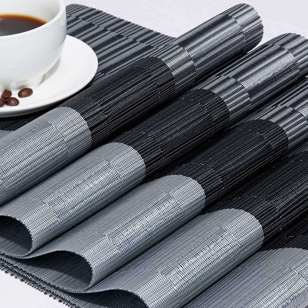 DOLOPL Placemat Placemats Waterproof Black and Gray Placemats Set of 6 Woven Vinyl Laminated Table Mat Easy to Clean Heat Resistant Wipeable Spring Placemats for Dining Table: Home & Kitchen