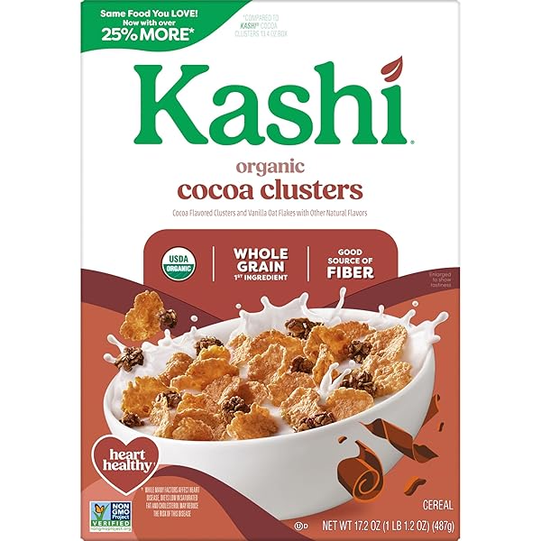 KASHI BREAKFAST CEREAL, ORGANIC, WHOLE GRAIN, COCOA CLUSTERS, 17.2OZ BOX (1 BOX)
