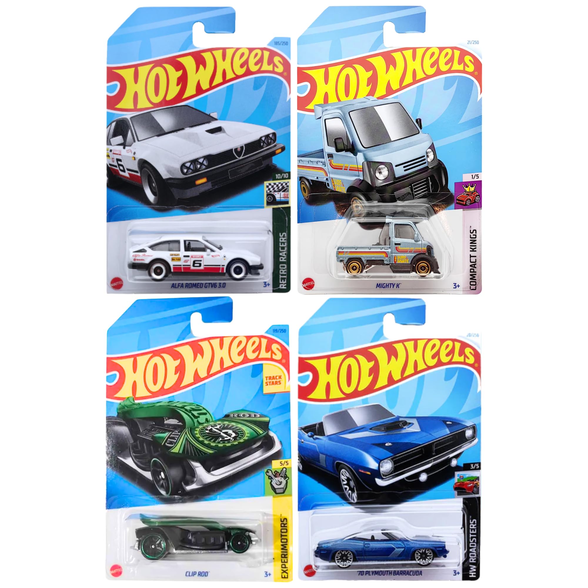 Hot Wheels 1:64 Scale Cars, Racecars, Trucks & Bikes - (4 Pack - Set 7)
