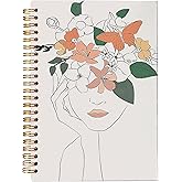 NEGIGA Minimalist Boho Neutral Botanical Flower Woman Girl Line Art Lined Spiral Journal Notebook 8.3×5.5 Inches Hardcover College Ruled Notebook Journal for Work Note Taking Journaling