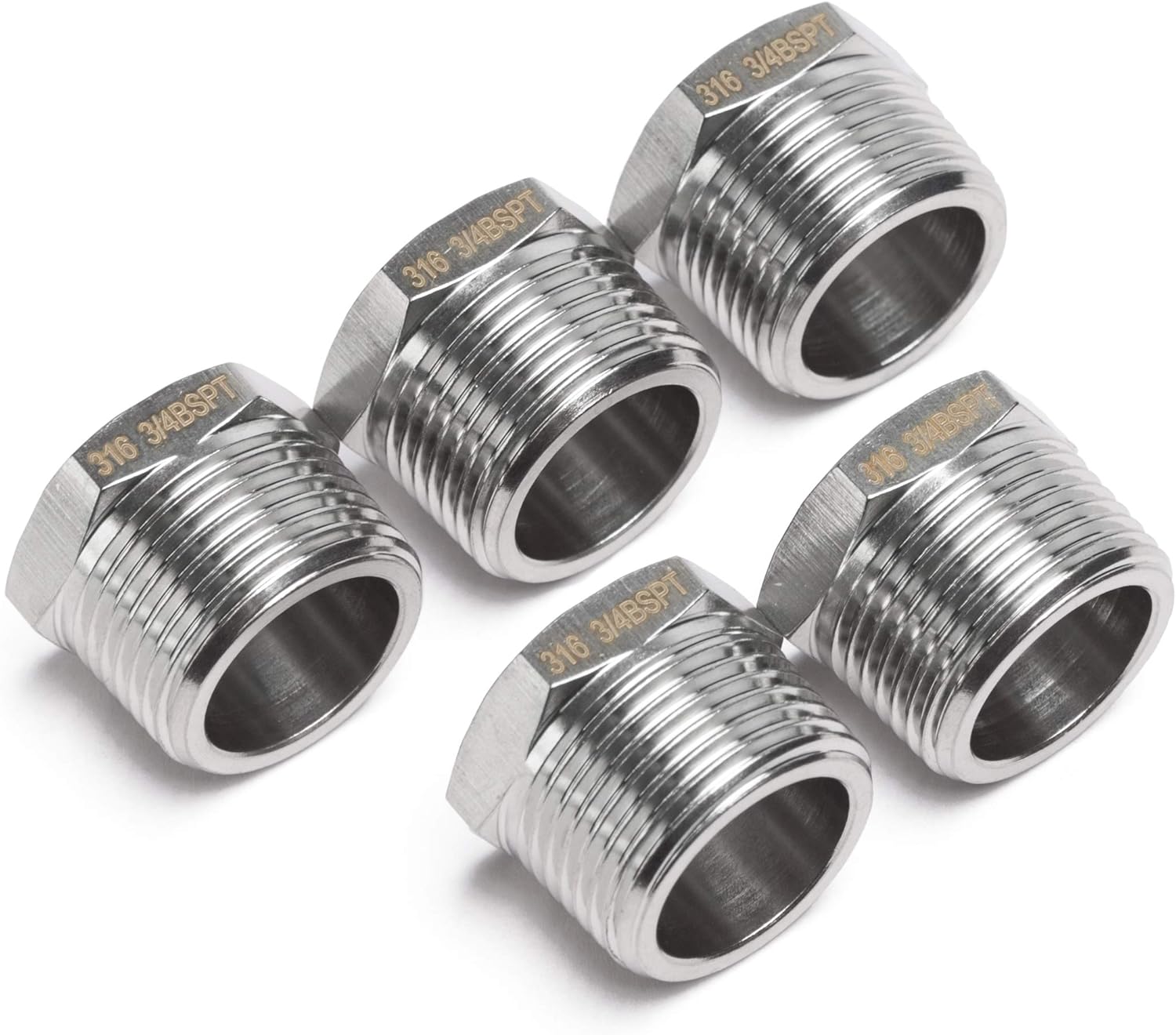 LTWFITTING Stainless Steel 316 Pipe Hex Head Plug Fitting 3/4-Inch Male BSPT Air Fuel Boat (Pack of 5)