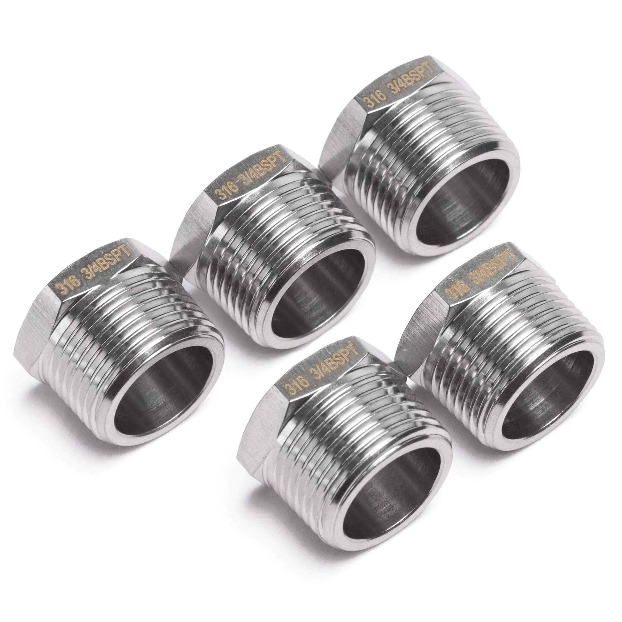 LTWFITTING Stainless Steel 316 Pipe Hex Head Plug Fitting 3/4-Inch Male BSPT Air Fuel Boat (Pack of 5)