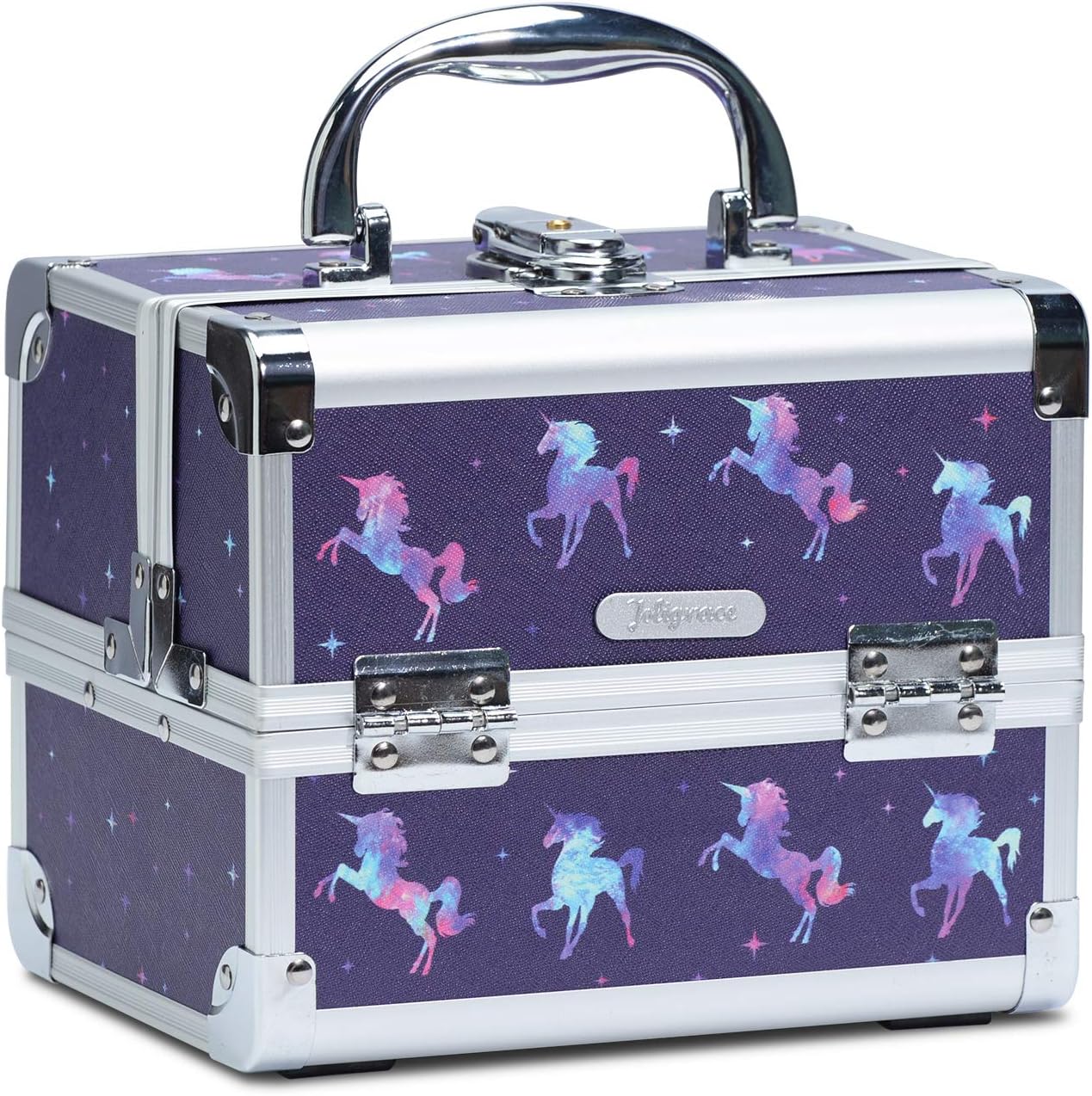 Joligrace Girls Makeup Box Unicorn Vanity Case with Mirror Lockable Makeup Case with Key Small Jewellery Organiser Box for Kids Size:19.5x15x16cm