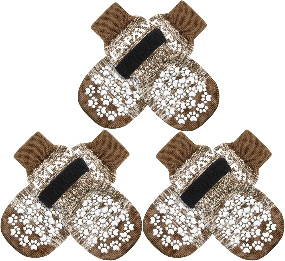 Dog Socks Paws Anti-slip Boots 3 Pairs Large Brown L