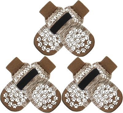 Dog Socks 3 Pairs Anti-slip Paw Protectors Small Brown S