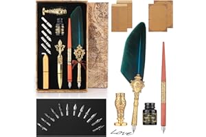 GRNVIBE Feather Pen 27 Pcs Quill Pen and Ink Set Calligraphy Pens Set Fountain Pen with 2 Pens,17 Nibs,Wax Seal Stamp,Ink,Holder,Letter Writing Kit Calligraphy Kits for Beginners-Gift for Calligraphy Lovers