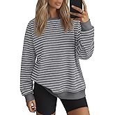 Xaatren Women's Oversized Striped Sweatshirt Fleece Long Sleeve Color Block Crew Neck Shirt Loose Soft Casual Pullover Top