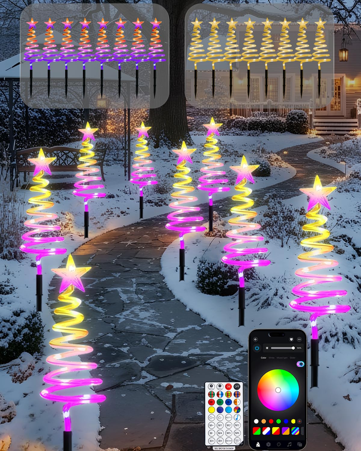 Photo 1 of ***PARTS ONLY***Smart Spiral Christmas Pathway Lights, 16 Mil Color, Timer, App Control, Music Sync, 82 Modes, Christmas Yard Decorations Outdoor, 8 Pack