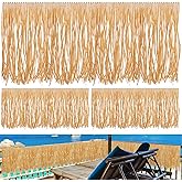 Oudain 3 Pack Luau Grass Table Skirt Fringe Straw Grass Skirt Hawaiian Table Tropical 144 x 12 Inch Luau Party Decoration Hawaiian Birthday Bar Beach(Simple Style)