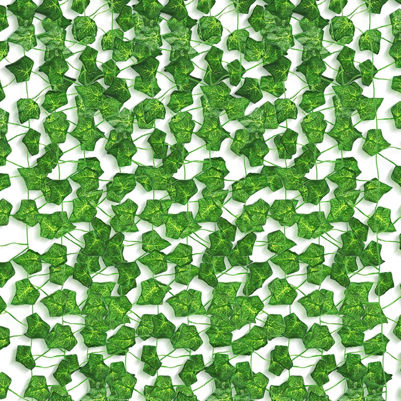 LAMXD 12 Pack Artificial Ivy, 84Ft Fake Vines, UV Resistant Fake Ivy Garland, Fake Plants Green Leaves Hanging Vines for Room Decor, Party, Wedding, Office, Garden, Wall Decoration