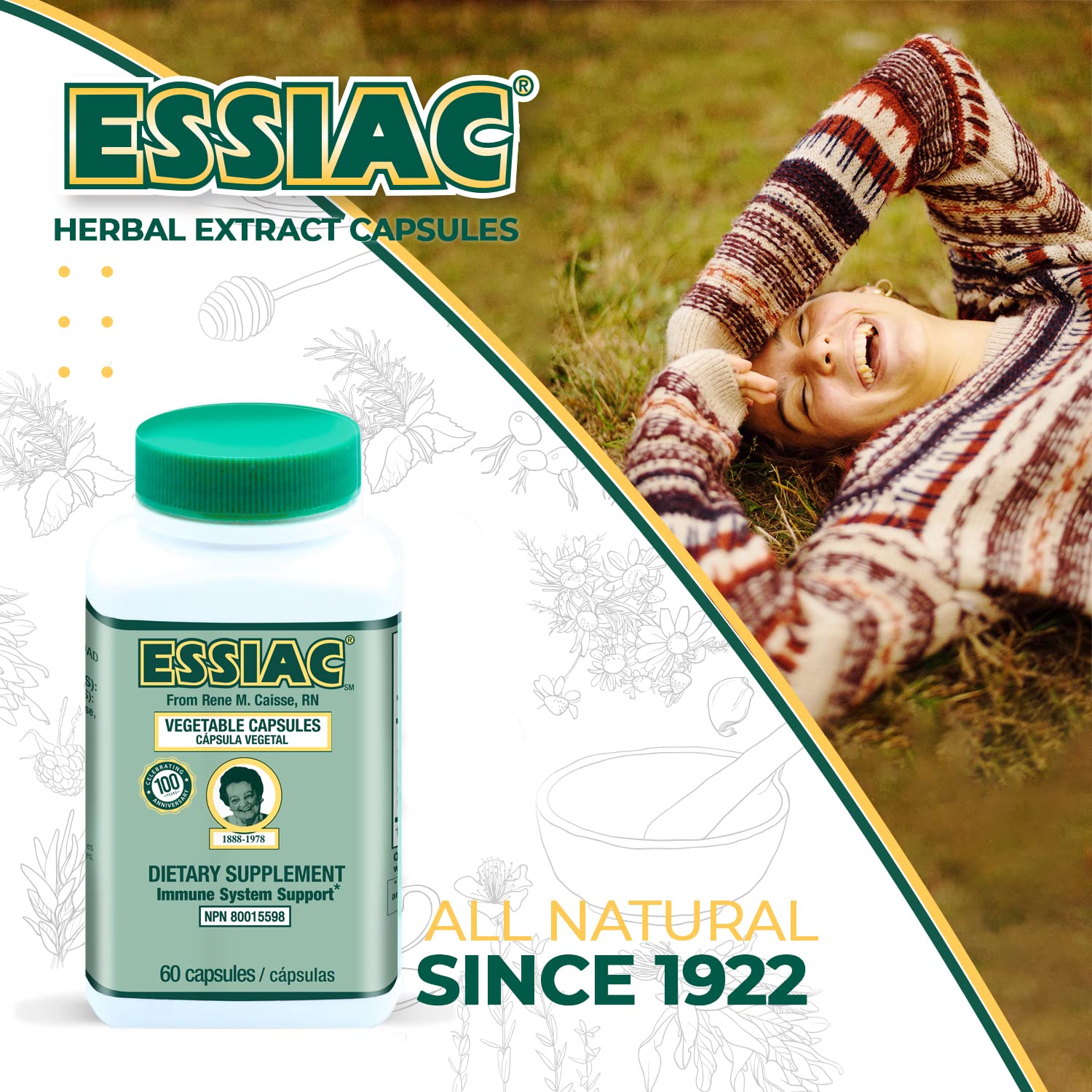 ESSIAC Tea All-Natural Herbal Extract Capsules – 60 Capsules | Powerful Antioxidant Blend to Help Promote Overall Health & Well-Being | Original Formula Since 1922