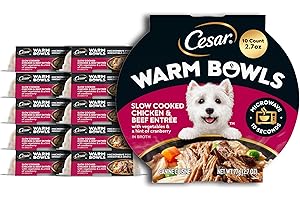 Cesar Warm Bowls Wet Dog Food Chicken & Beef Entree with Vegetables & a Hint of Cranberry in Broth, 2.7 oz. Bowls, 10 Count (Pack of 1)
