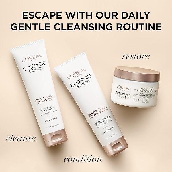 L’OREAL PARIS EVERPURE SULFATE FREE SIMPLY CLEAN ELASTIC FIBER MASQUE, HYDRATING 5 MINUTE DEEP CONDITIONING HAIR MASK FOR DRY DAMAGED HAIR, 12 FL OZ