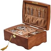 Amazon.com: EURIELK Wooden Jewelry Box with Lock and Key for Women, 2 ...