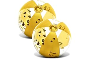 POZA Inflatable Beach Balls Set of 2 - Elegant Glitter Confetti Premium Floaters, Heavy Duty Vinyl Floatation Pool Toys for Pool Beach Party, UV Resistant Pool Decor - 16 Inches - 2 Pack