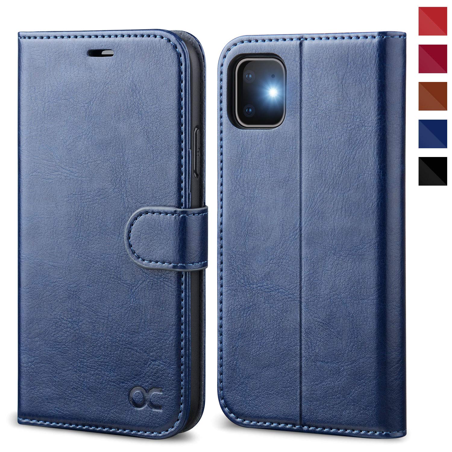 OCASE for iPhone 11 Case, PU Leather Wallet, Magnetic Flip Folio Cover with Card Holders, Shockproof TPU, and Kickstand for 6.1 Inch iPhone 11, Blue