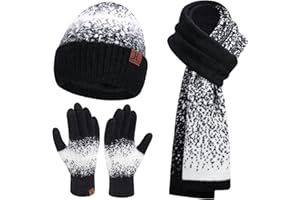 FZ FANTASTIC ZONE Womens Winter Knit Beanie Hats and Touchscreen Gloves Long Scarf Set with Warm Fleece Lined Skull Caps Scarves for Women