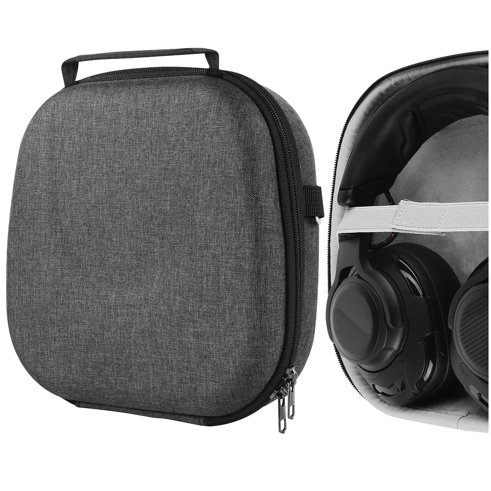 Geekria Shield Headphones Case Compatible with JBL Quantum One Gaming, Quantum 600, Quantum 800, Quantum 300 Case, Replacement Hard Shell Travel Carrying Bag with Cable Storage (Grey)