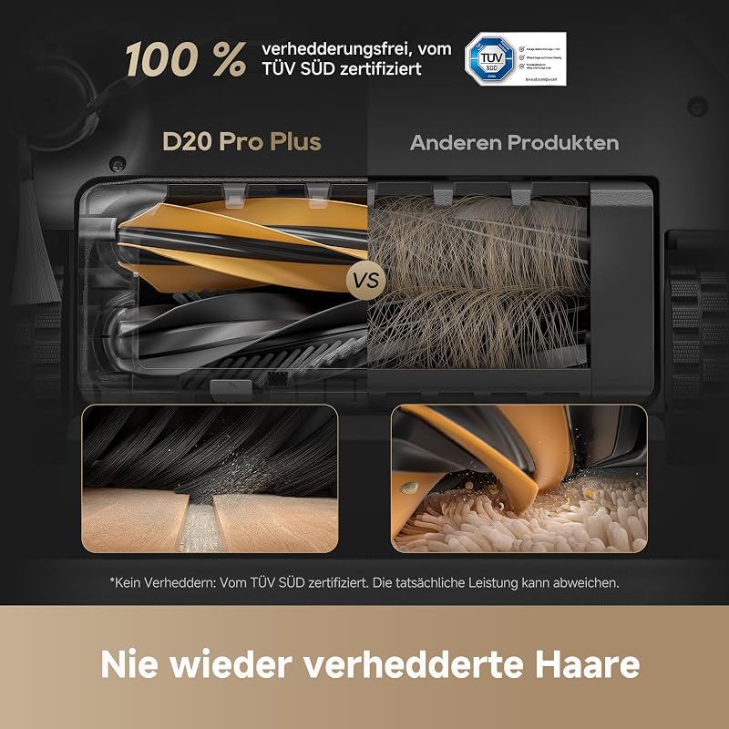 D20 Pro Plus Saugroboter, 13.000 Pa Saugkraft, DuoBrush für Tierhaare, Eckenrein, Selbstentl, Hindernisverm. m. LDS-Navigation & Laser, saugt und wischt, Hartböden & Teppiche, 5.200 mAh Akku