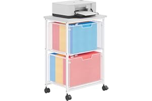 SBANMAO Letter/Legal Rolling File Cabinet Cart,White 2 Drawers Filing Cabinet for Home Office,Hanging File Folders Organizer for Under Desk Storage,Mobile Printer Stand with Wheels(Patent Pending)