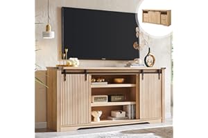 JXQTLINGMU Modern 66" TV Stand, Entertainment Center for TVs Up to 75", Media Console w/4 Drawers & Sliding Door, Luxury Fluted TV Stand w/Storage Shelves, Wood Television Stand for Living Room, Oak